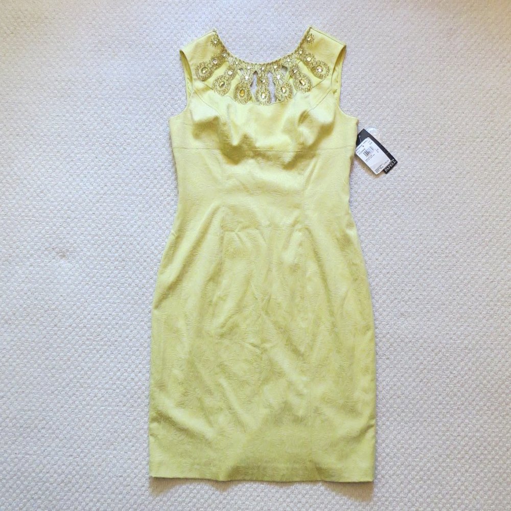 Adrianna Papell Cut Out Neck Yellow Dress Sz 6 NEW